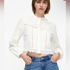 Zara openwork embroidered top